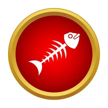 Fish bone icon on red circle background Stock Illustration