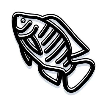 Fish bone line drawing icon for aquatic design Stock Illustration