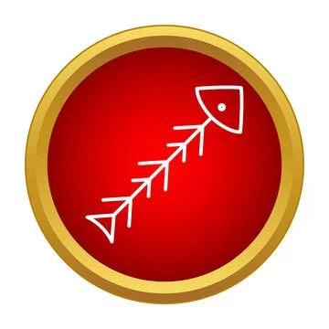 Fish bone outline icon in red gold circle Stock Illustration