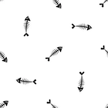 Fish bone pattern seamless black Stock Illustration