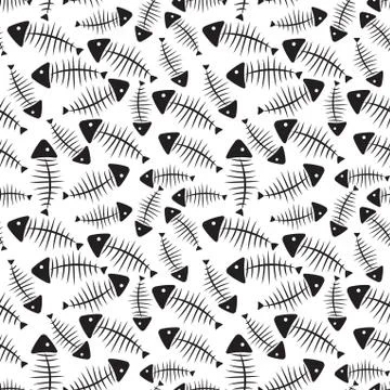 Fish Bone Seamless Pattern Background Vector Illustration Stock Illustration