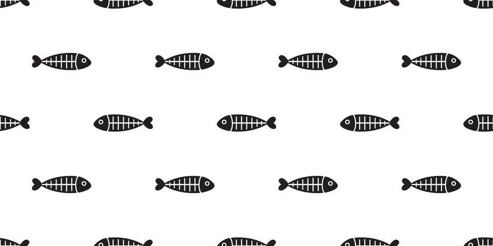 Fish bone seamless pattern shark fin scarf isolated wallpaper background Stock Illustration