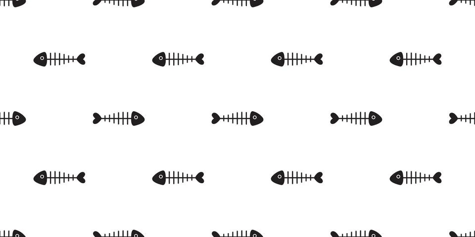 Fish bone seamless pattern vector shark fin isolated wallpaper background Stock Illustration
