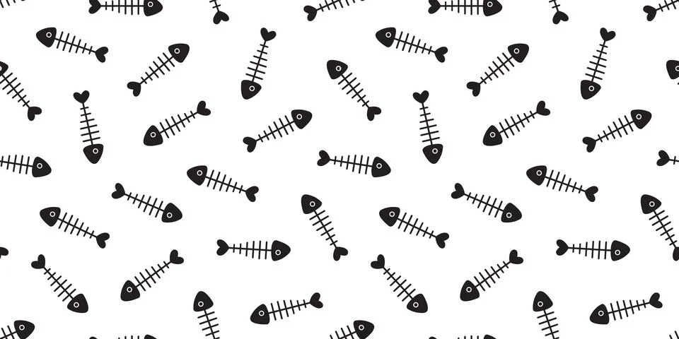 Fish bone seamless pattern vector shark fin isolated background wallpaper Stock Illustration