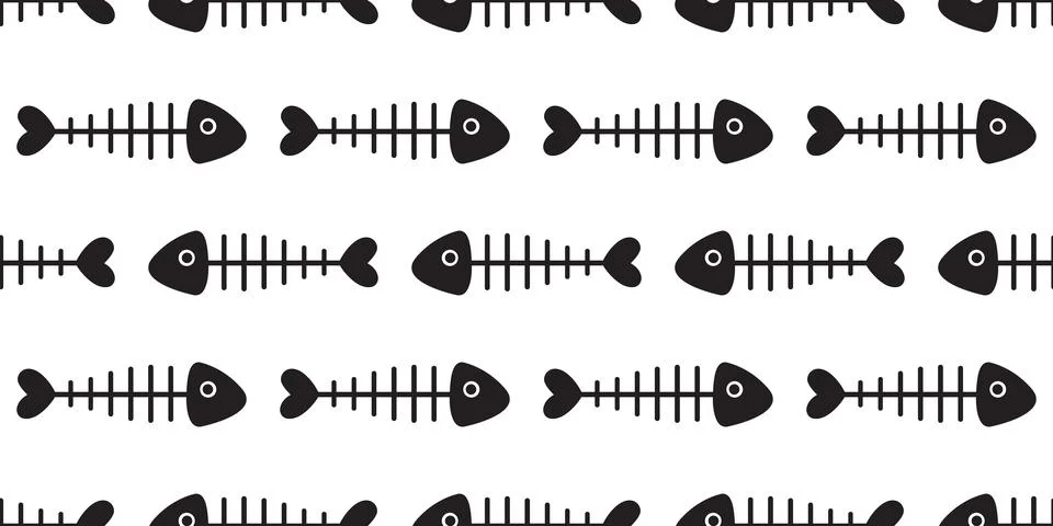 Fish bone seamless pattern vector shark fin isolated wallpaper background Stock Illustration
