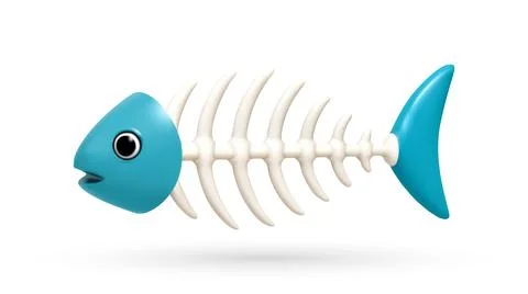 Fish bone skeleton with blue head and tail in 3d Stock-Illustration
