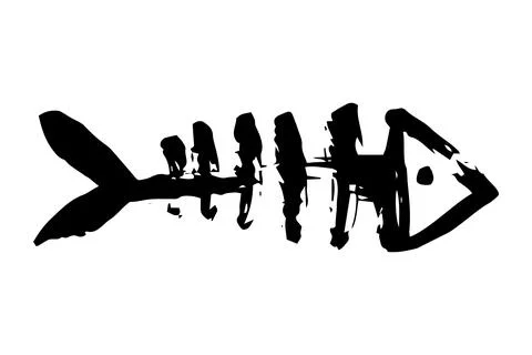 Fish bone skeleton hand painted with ink brush Stock Illustration