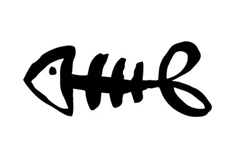 Fish bone skeleton hand painted with ink brush Illustrazione stock