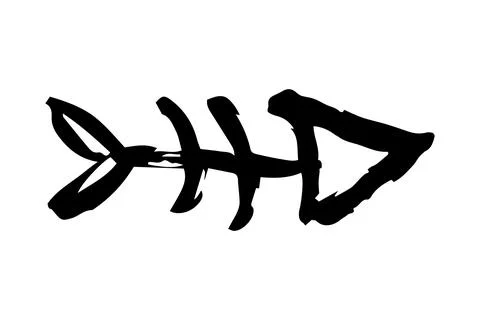 Fish bone skeleton hand painted with ink brush Stock Illustration