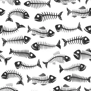 Fish bone skeleton seamless pattern background Illustrazione stock