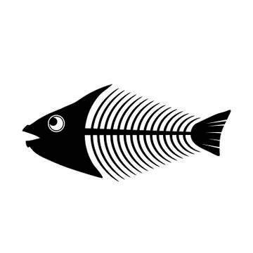Fish Bone Skeleton Symbol Isolated on White Background. Sea Fishes Icon Stock Illustration