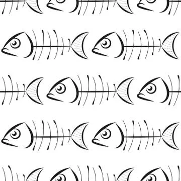 Fish bone vector pattern on white background Stock Illustration