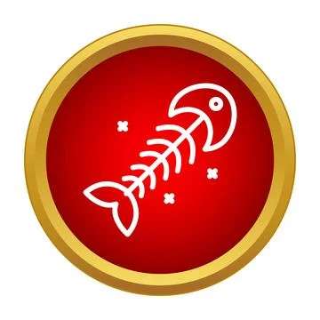Fish bone waste icon on red button Stock Illustration