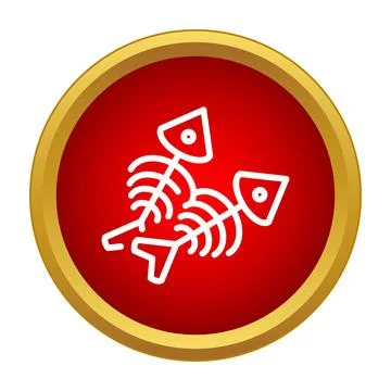 Fish bone waste outline icon in red circle Stock Illustration