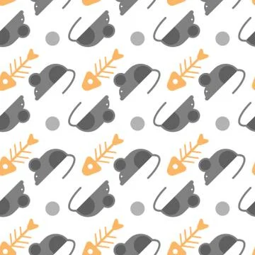 Fish Bones And Mouse Seamless Pattern Abstract Animal Ornament Stock Illustration