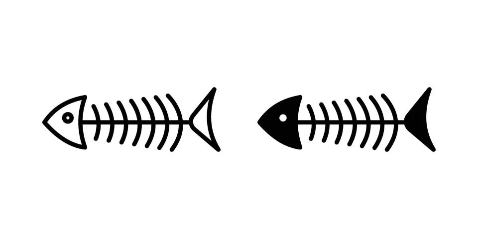 Fish bones icon drawing lines. Silhouette style vector bundle イラスト素材