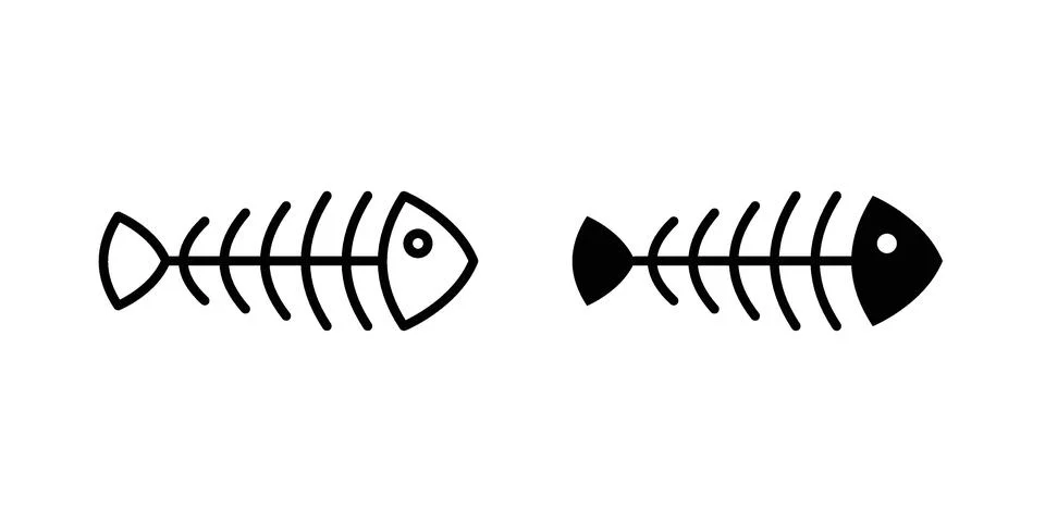 Fish bones icon silhouette vector set. thin line pack イラスト素材