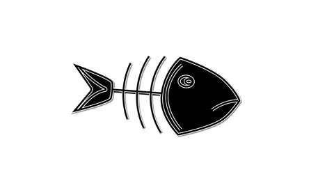 Fish bones outline seamless loop animation. Swimming. Black and white. Stock Footage 213449597