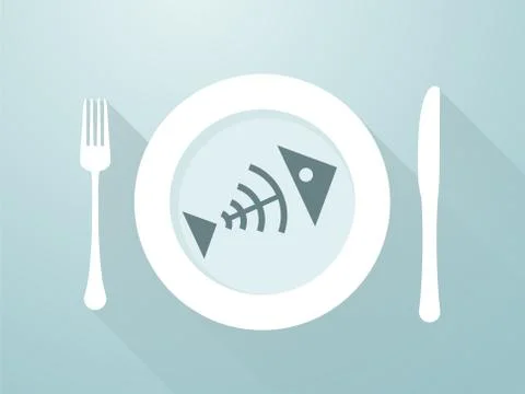 Fish bones on a plate with cutlery Stock Illustration