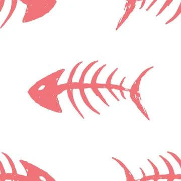 Fish bones Seamless pattern. Fish skeleton doodle, Hand drawn Cartoon Vector  イラスト素材