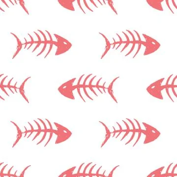 Fish bones Seamless pattern. Fish skeleton doodle, Hand drawn Cartoon Vector  Stock Illustration