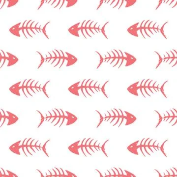 Fish bones Seamless pattern. Fish skeleton doodle, Hand drawn Cartoon Vector  Stock Illustration