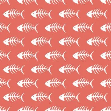 Fish bones Seamless pattern. Fish skeleton doodle, Hand drawn Cartoon Vector  Stock Illustration