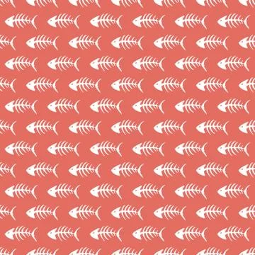 Fish bones Seamless pattern. Fish skeleton doodle, Hand drawn Cartoon Vector  イラスト素材