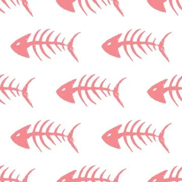Fish bones Seamless pattern. Fish skeleton doodle, Hand drawn Cartoon Vector  Stock Illustration