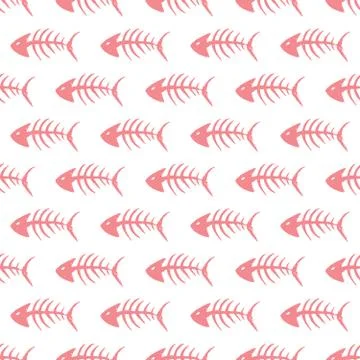 Fish bones Seamless pattern. Fish skeleton doodle, Hand drawn Cartoon Vector  Stock Illustration