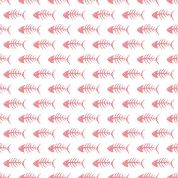 Fish bones Seamless pattern. Fish skeleton doodle, Hand drawn Cartoon Vector  イラスト素材
