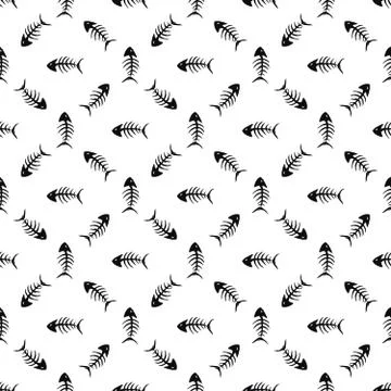 Fish bones Seamless pattern. Fish skeleton doodle, Hand drawn Cartoon Vector  Stock Illustration