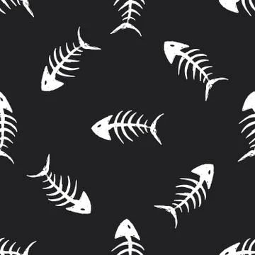 Fish bones Seamless pattern. Fish skeleton doodle, Hand drawn Cartoon Vector  Stock Illustration