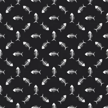 Fish bones Seamless pattern. Fish skeleton doodle, Hand drawn Cartoon Vector  Stock Illustration