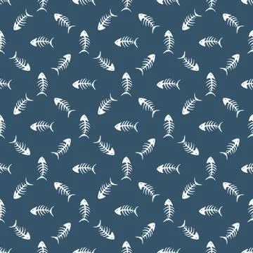 Fish bones Seamless pattern. Fish skeleton doodle, Hand drawn Cartoon Vector  Stock Illustration