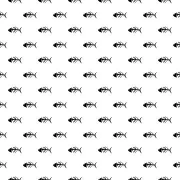 Fish bones Seamless pattern. Fish skeleton doodle, Hand drawn Cartoon Vector  Stock Illustration