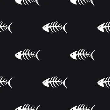 Fish bones Seamless pattern. Fish skeleton doodle, Hand drawn Cartoon Vector  イラスト素材