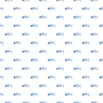 Fish bones Seamless pattern. Fish skeleton doodle, Hand drawn Cartoon Vector  Stock Illustration