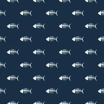 Fish bones Seamless pattern. Fish skeleton doodle, Hand drawn Cartoon Vector  Stock Illustration