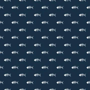 Fish bones Seamless pattern. Fish skeleton doodle, Hand drawn Cartoon Vector  Stock Illustration