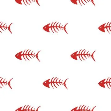 Fish bones Seamless pattern. Fish skeleton doodle, Hand drawn Cartoon Vector  イラスト素材