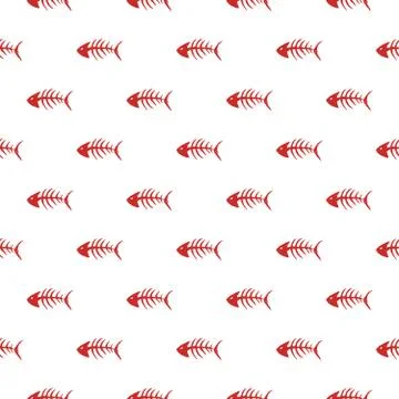 Fish bones Seamless pattern. Fish skeleton doodle, Hand drawn Cartoon Vector  Stock Illustration