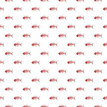 Fish bones Seamless pattern. Fish skeleton doodle, Hand drawn Cartoon Vector  Stock Illustration