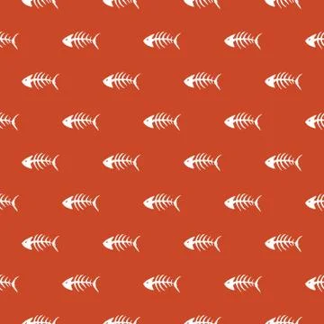 Fish bones Seamless pattern. Fish skeleton doodle, Hand drawn Cartoon Vector  Stock Illustration