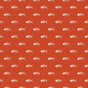 Fish bones Seamless pattern. Fish skeleton doodle, Hand drawn Cartoon Vector  Stock Illustration