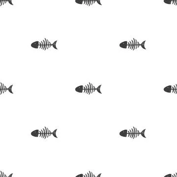 Fish bones Seamless pattern. Fish skeleton sketch, Hand drawn Cartoon Vector  イラスト素材