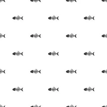 Fish bones Seamless pattern. Fish skeleton sketch, Hand drawn Cartoon Vector  Stock Illustration