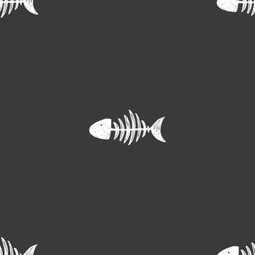 Fish bones Seamless pattern. Fish skeleton sketch, Hand drawn Cartoon Vector  イラスト素材