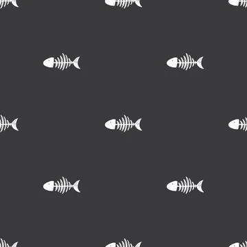 Fish bones Seamless pattern. Fish skeleton sketch, Hand drawn Cartoon Vector  イラスト素材