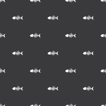 Fish bones Seamless pattern. Fish skeleton sketch, Hand drawn Cartoon Vector  Stock Illustration